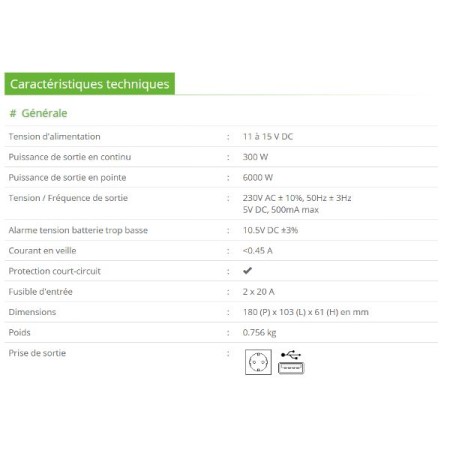 Convertisseur 12/220V 300W Black - PRESIDENT ELECTRONICS - COPRACAL204
