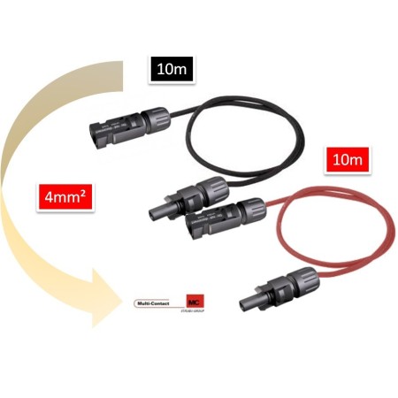 Rallonge mc4 10 mêtres (2 x 10m) fil panneaux solaire 4mm2 -  - rallonge_mc4_2x10Multi Contact