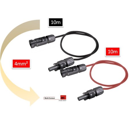 Rallonge mc4 10 mêtres (2 x 10m) fil panneaux solaire 4mm2 -  - rallonge_mc4_2x10Multi Contact