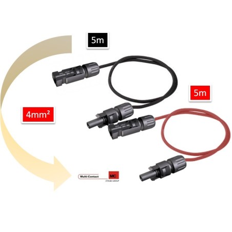 Rallonge mc4 5 mêtres (2 x 5m) fil panneaux solaire 4mm2 -  - rallonge_mc4_2x5Multi Contact